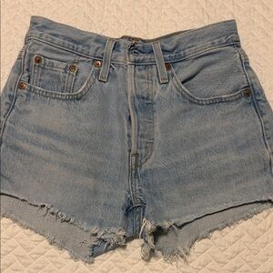 Levi's 501  Light Blue Frayed Hem Jean Shorts (24)